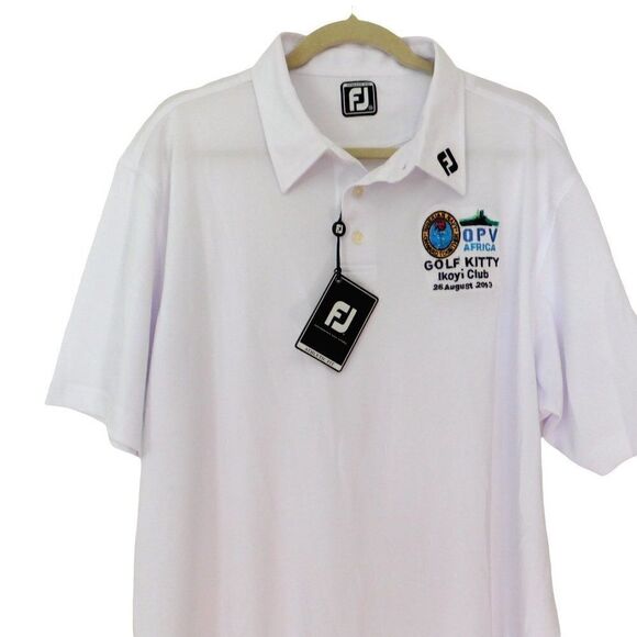 New Footjoy FJ Mens White Polo Athletic Fit Logo Zenith OPV Africa Sz XXL 2XL - Picture 1 of 6